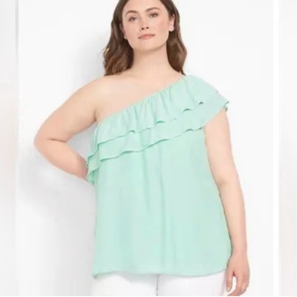 Lane Bryant one shoulder green ruffle top size 26 NWT - Picture 1 of 7